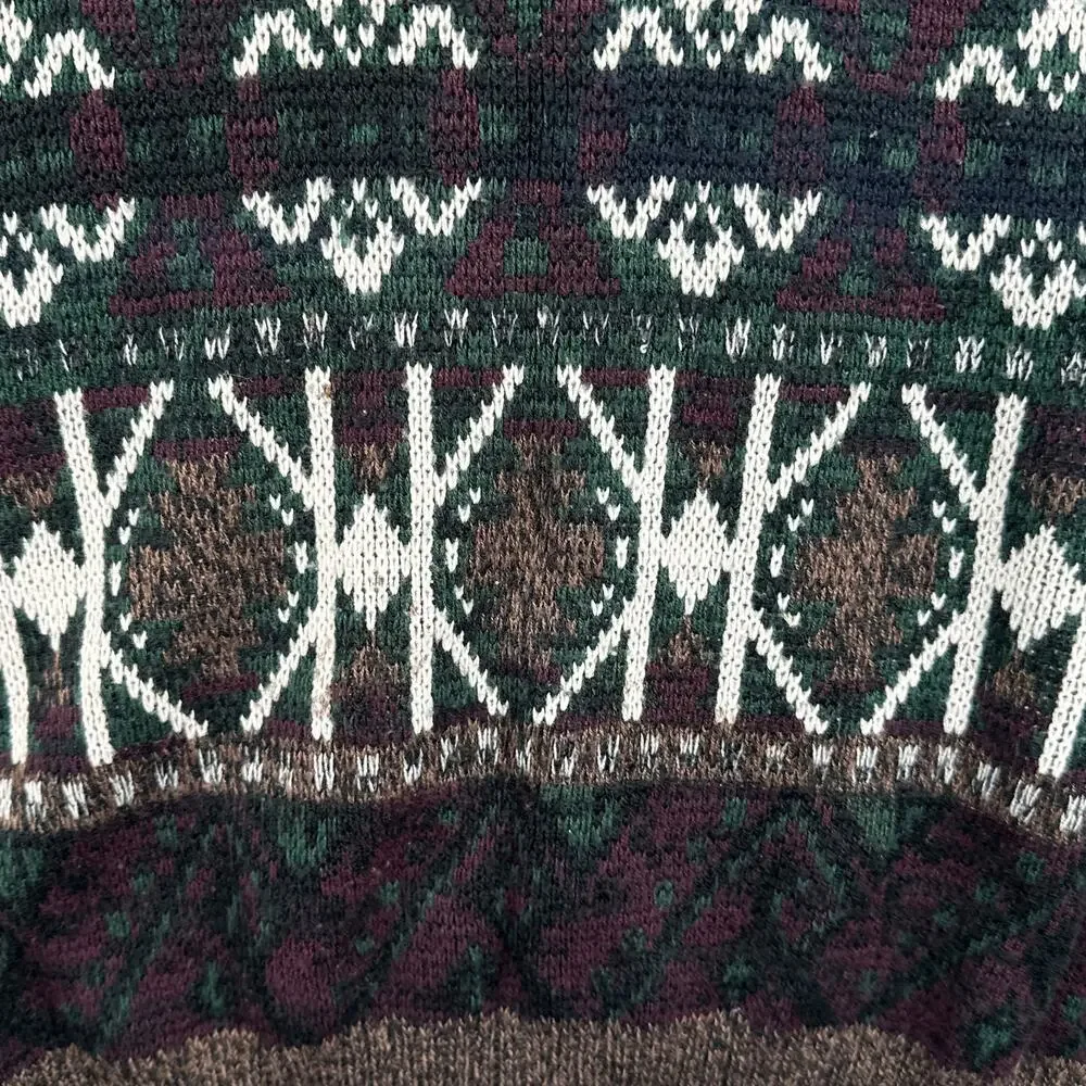 VTG 90s Sweater L Grandpa Jumper Chunky Kurt Cobain Barnaby Grunge Abstract Busy